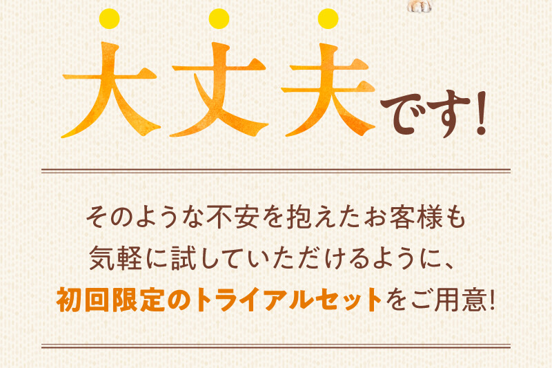 大丈夫です！初回限定のトライアルセットをご用意